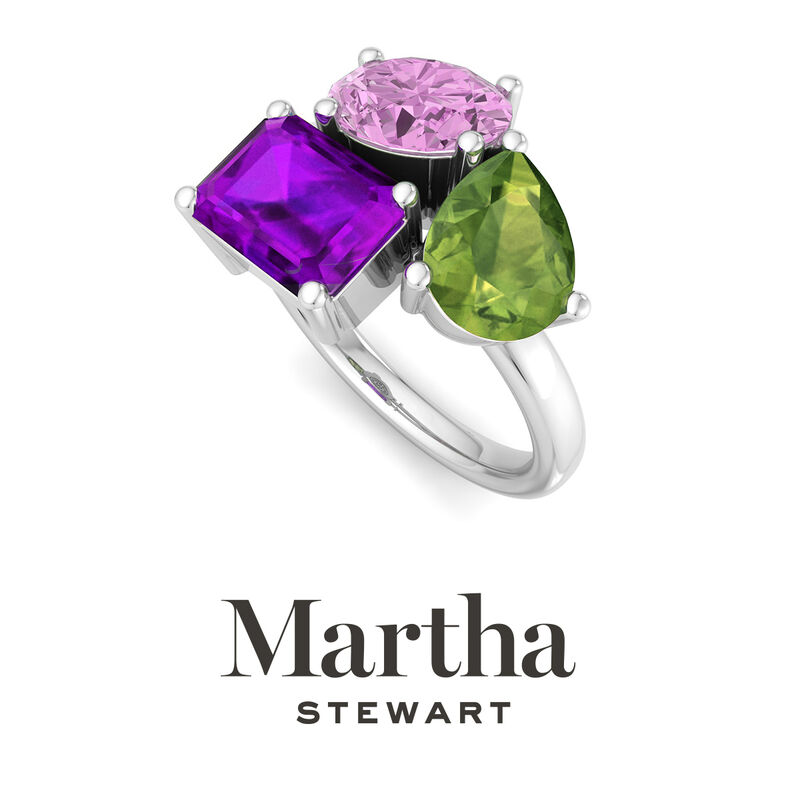 Martha Stewart 3 3/4ctw. Pink Sapphire, Peridot & Amethyst Three Stone Cluster Ring In Sterling Silver image number null
